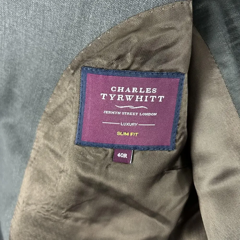 Charles Tyrwhitt Suit Mens 40R Gray Wool Slim Fit 36x32 Reda Super 130s Business
